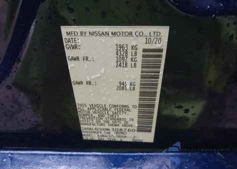 2021 Nissan Altima Sr Fwd z USA, uszkodzony, nr VIN 1N4BL4CVXMN308760